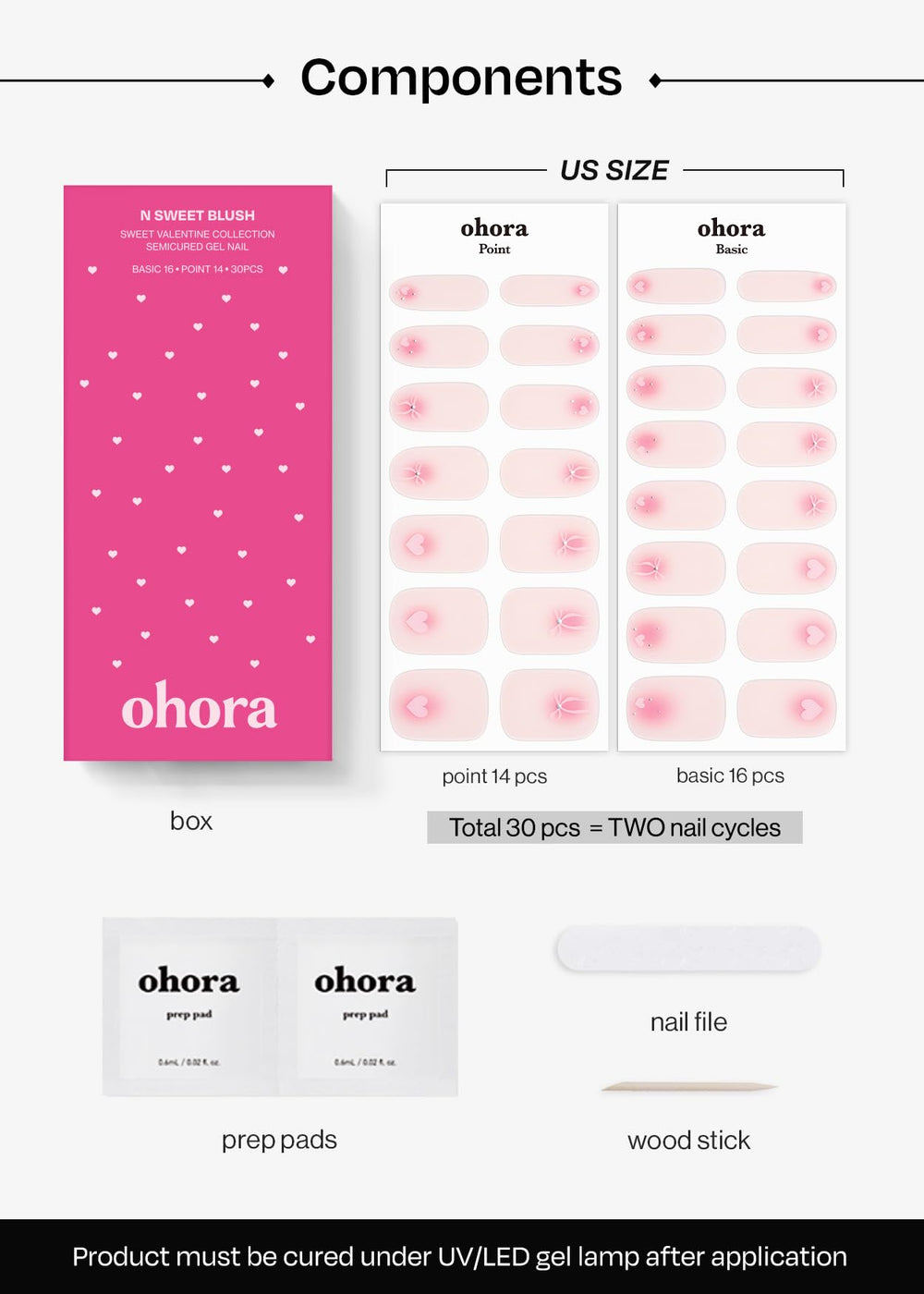 Ohora gel semicurado rosa suave, ajuste de tallas para todas las uñas.