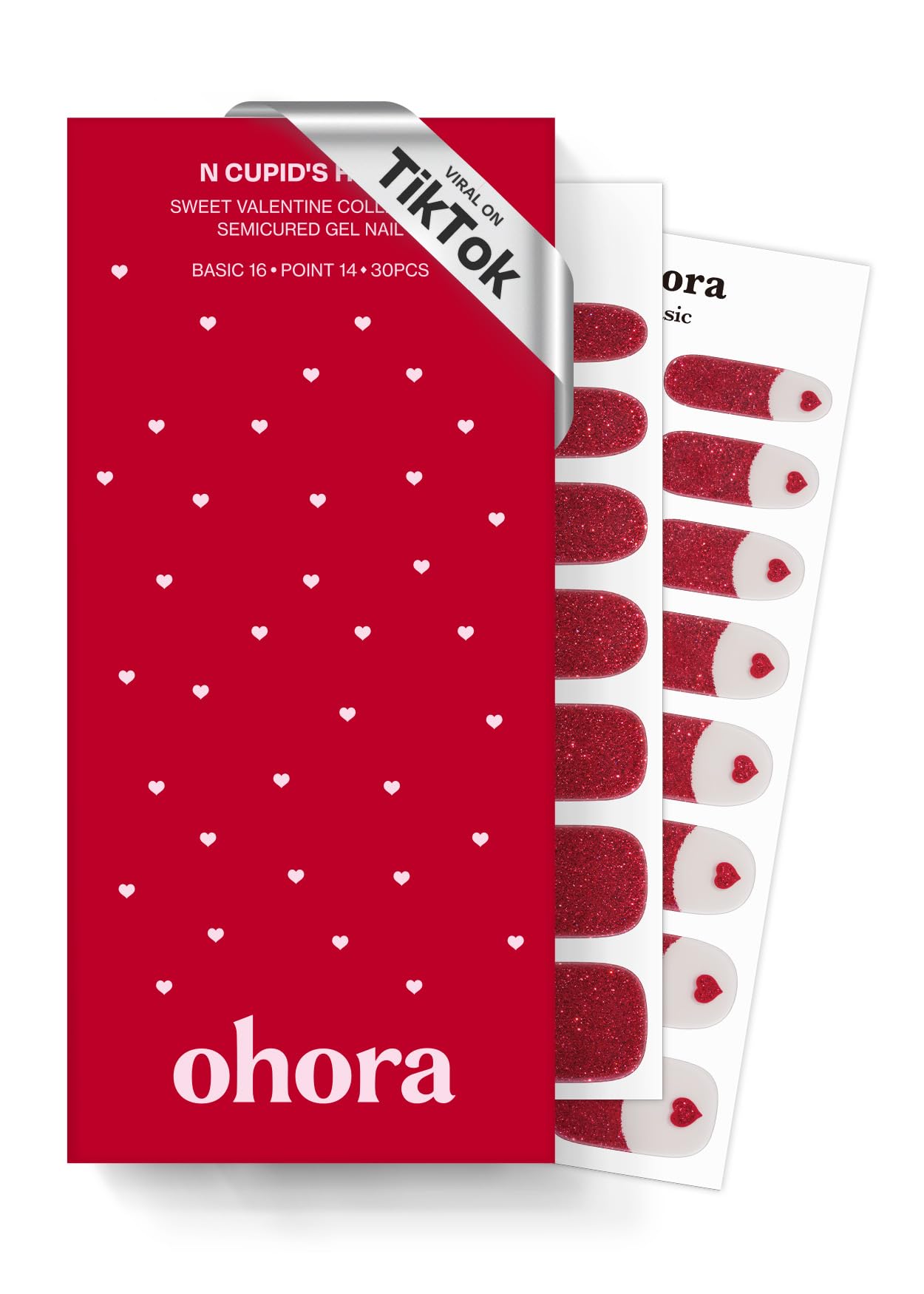 ohora N Cupid's Heart, rojo brillo, paquete para uñas duraderas.