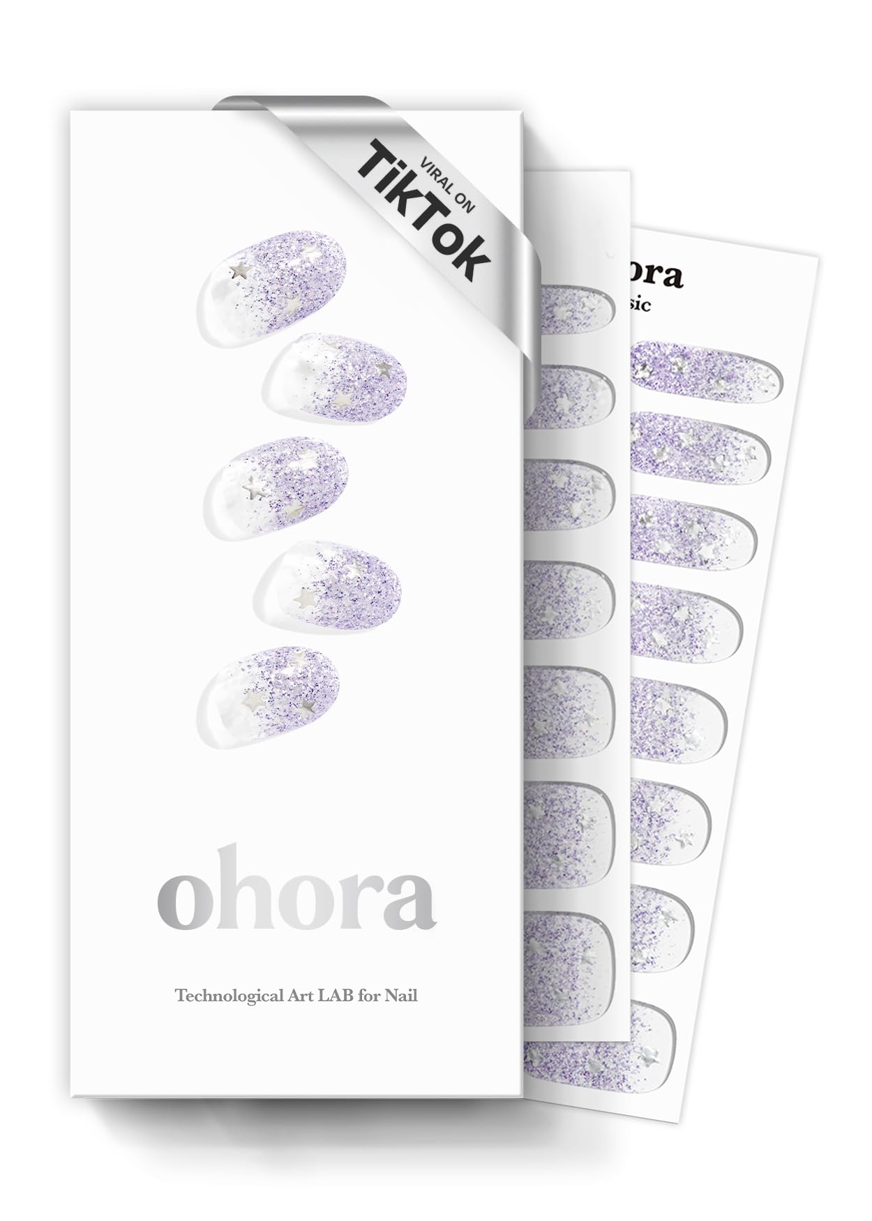 ohora N Shooting Star en caja, manicura rápida y glamorosa.
