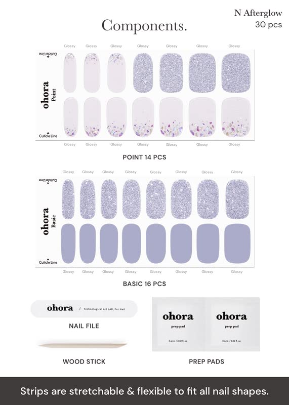ohora N Afterglow pegatinas uñas, compatibles con lámparas UV LED para curado rápido.