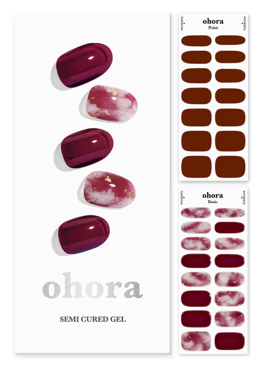 ohora N Mulberry tiras de gel semicurado en empaque, listo para aplicar en casa