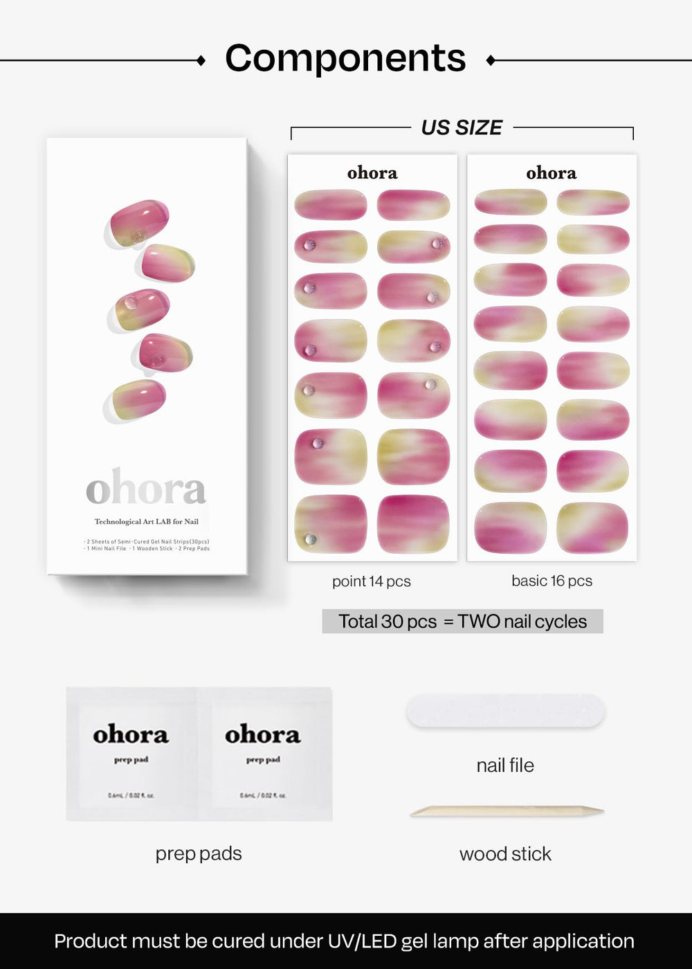 ohora tiras ajustables para distintos tamaños de uñas tono uva jugosa