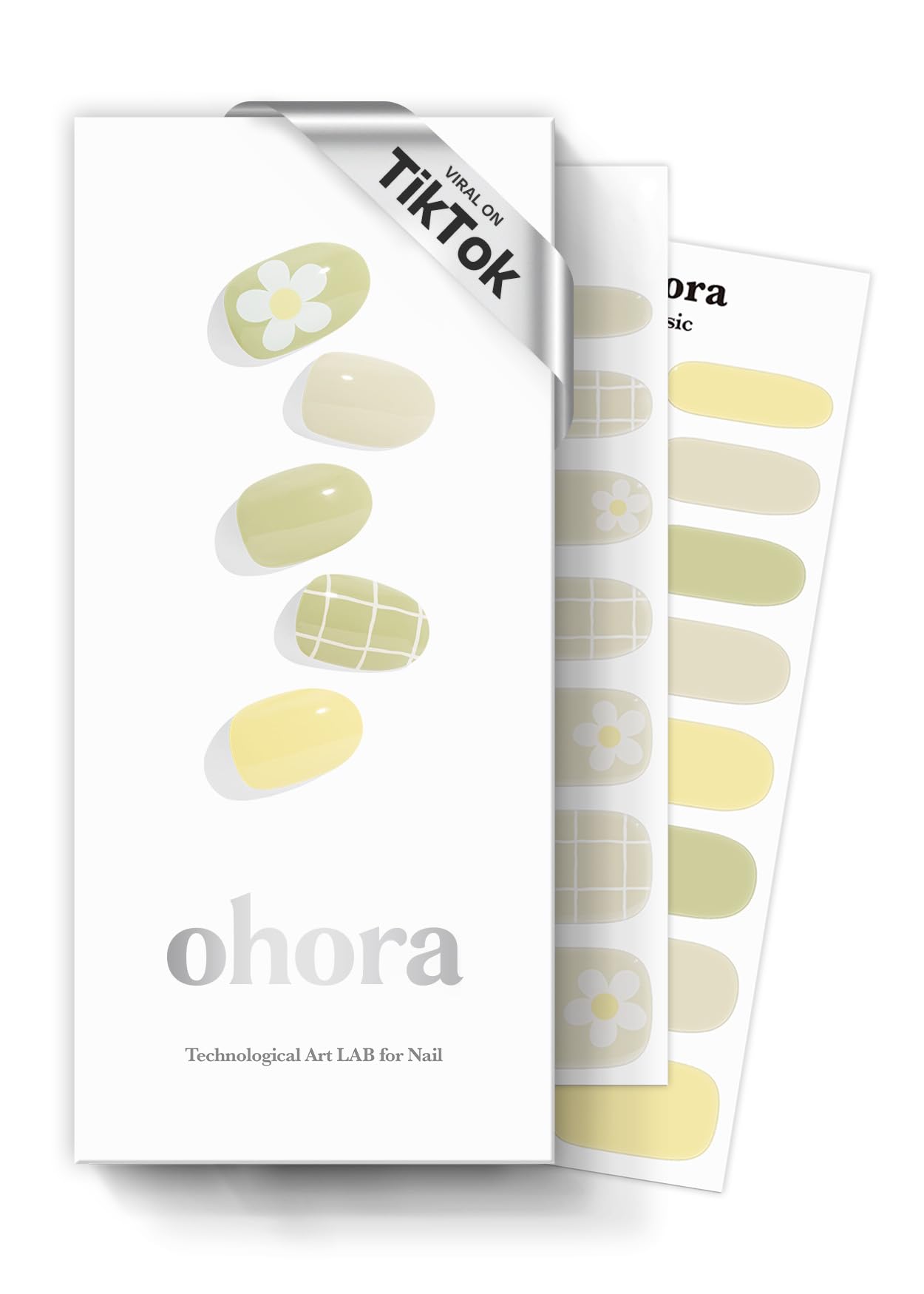 ohora tiras de uñas gel semi-curadas, patrón verde para uñas duraderas
