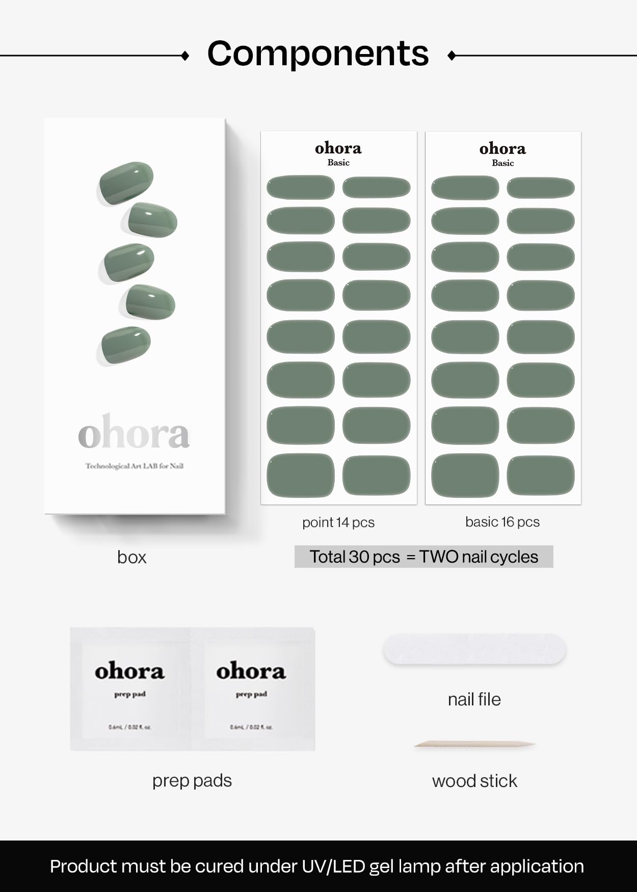 ohora tiras gel semi-curado n-cream leaf acabado brillante y duradero