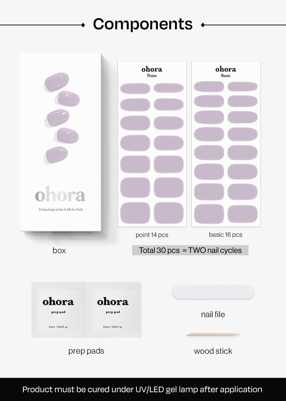 ohora tiras gel semicuradas N Cream Lavanda, compatibles con lámparas ultravioleta