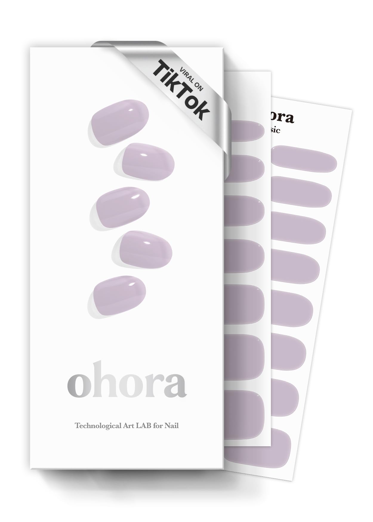ohora tiras gel semicuradas N Cream Lavanda en empaque, conjunto completo para uñas en casa