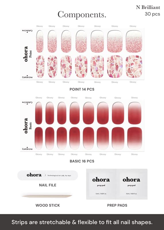 ohora tiras uñas gel semi-curadas rojo patrón floral suave