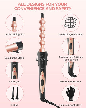 Ohuhu curler-set cable giratorio 360° para manejo cómodo