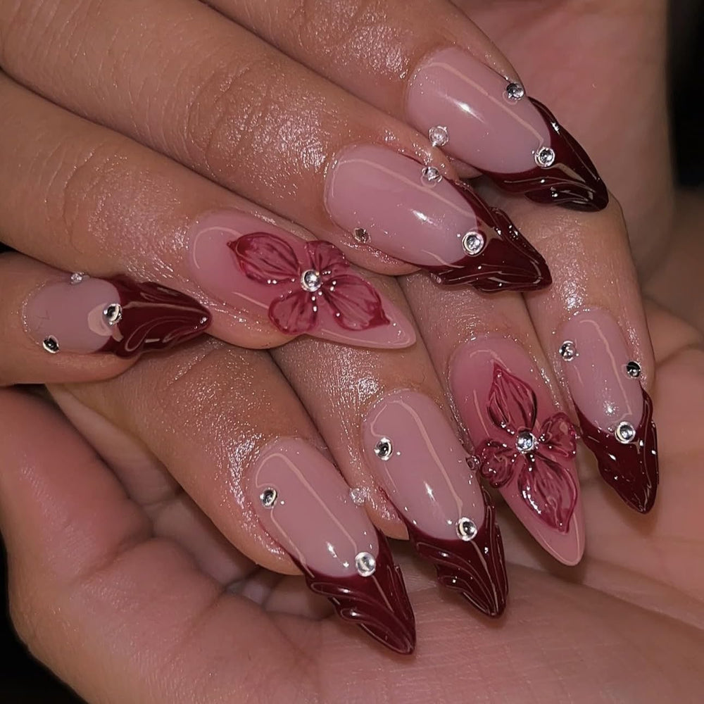 OHWODA Uñas con flores 3D para un look elegante y femenino