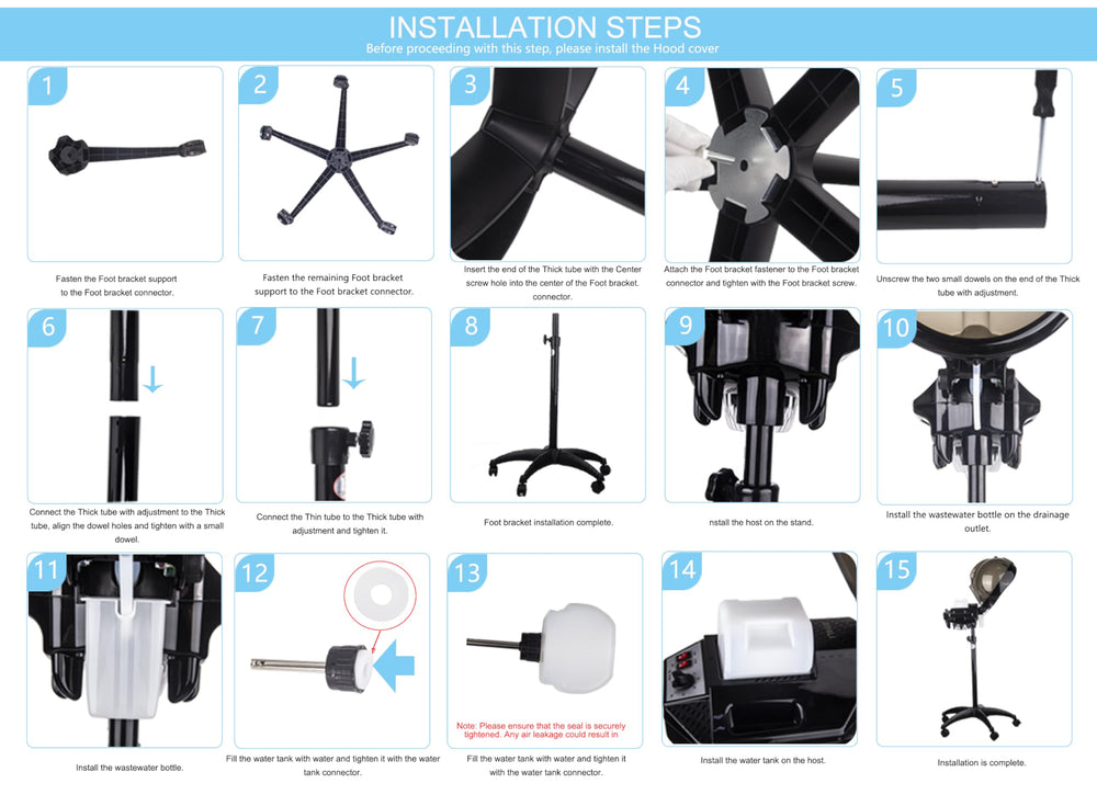 OIYALI humidificador de vapor capucha, instrucciones en imagen principal para instalación sencilla