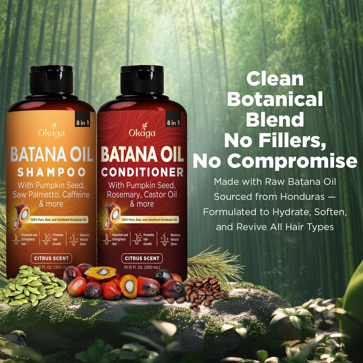 Okaga Batana Oil Acondicionador, botella, hidrata y suaviza cabellos secos.