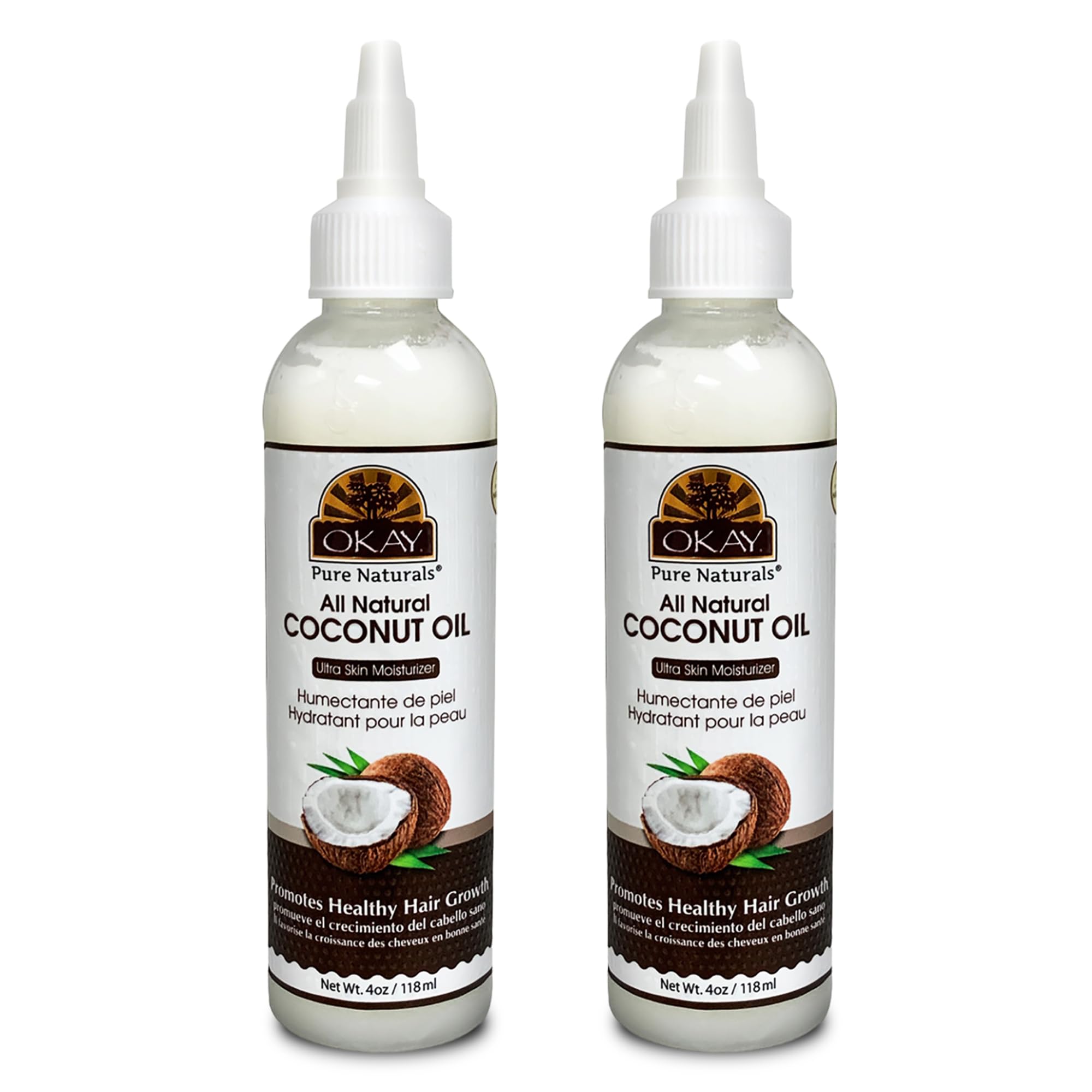 OKAY aceite de coco puro para cabello y piel, hidratación profunda en la botella.