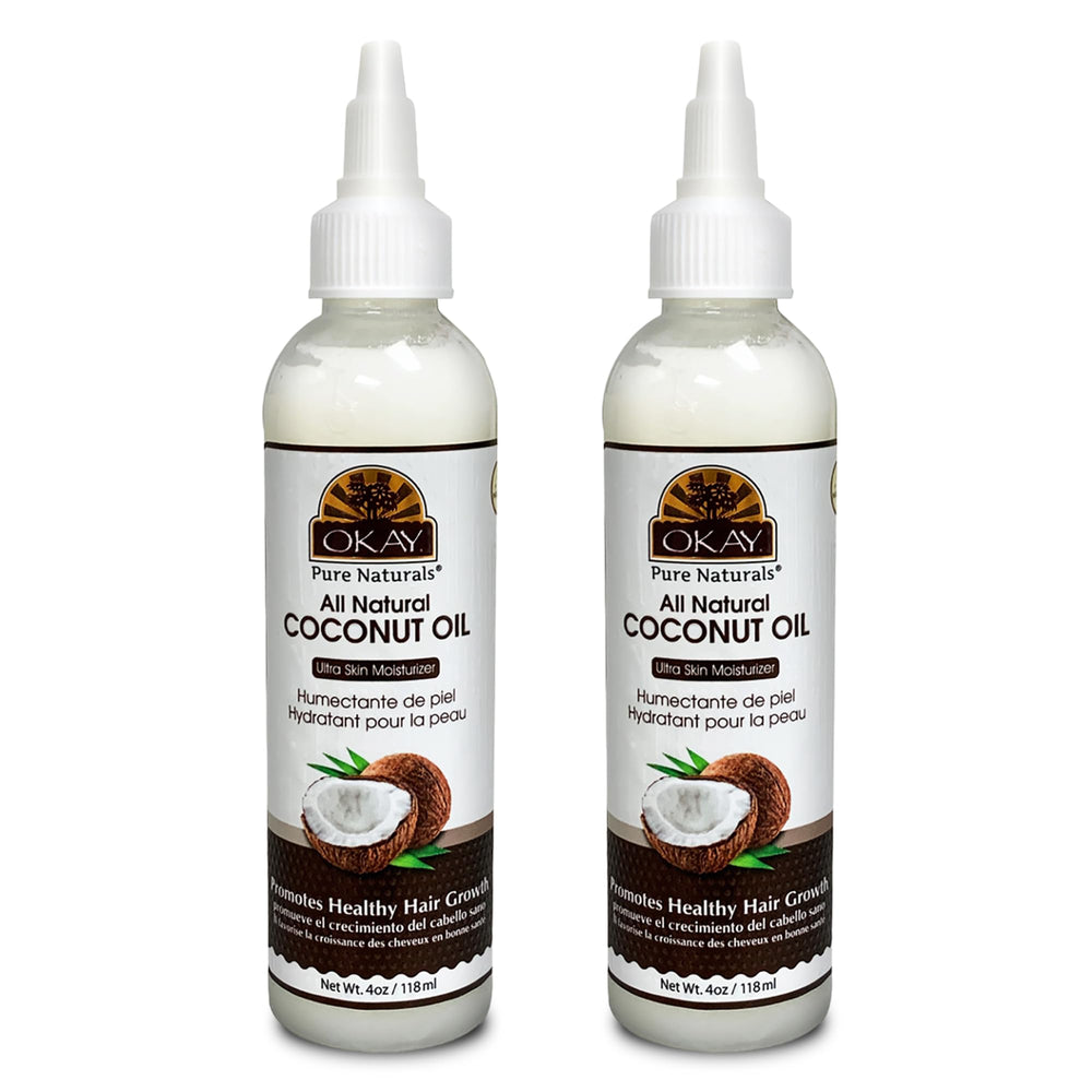 OKAY aceite de coco puro para cabello y piel, hidratación profunda en la botella.