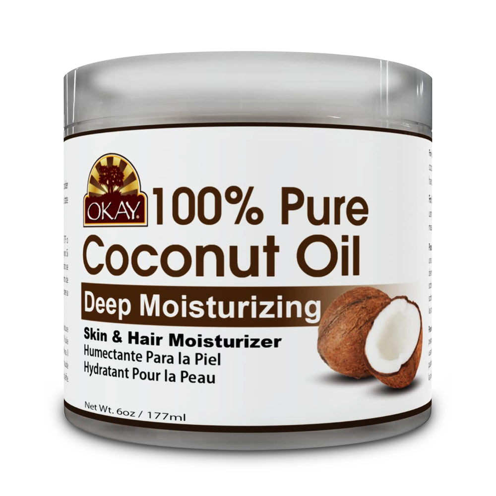 OKAY Aceite de coco puro para el pelo: nutrición profunda y brillo natural.