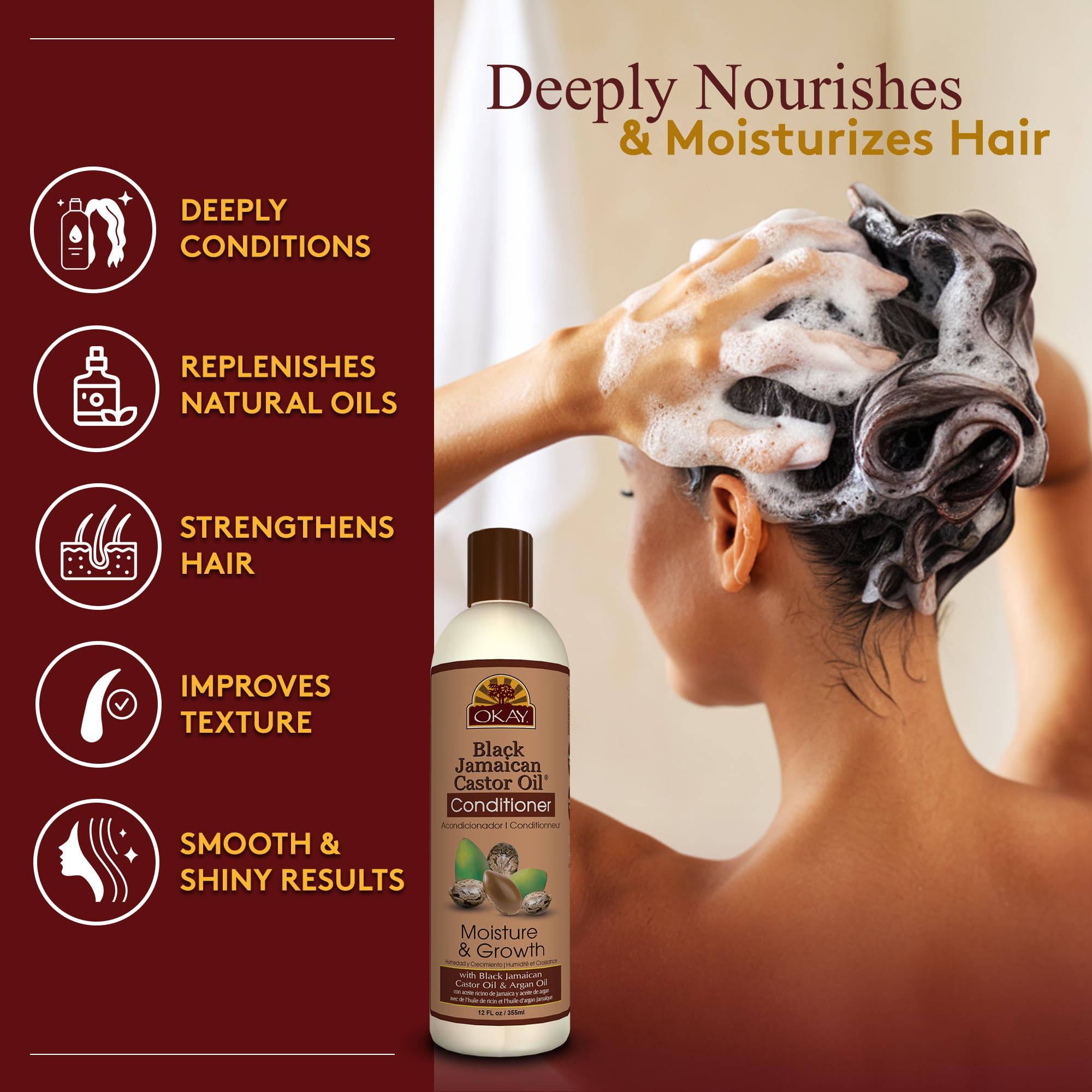 OKAY acondicionador desenredando el cabello tras la ducha para menos nudos.