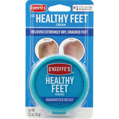 La crema de pies de O'Keeffe's en envase frontal, suaviza la sequedad y rugosidades.