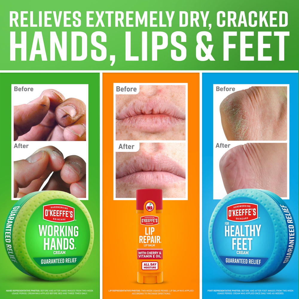 Bálsamo labial reparador de O'Keeffe's con cereza y vitamina E.