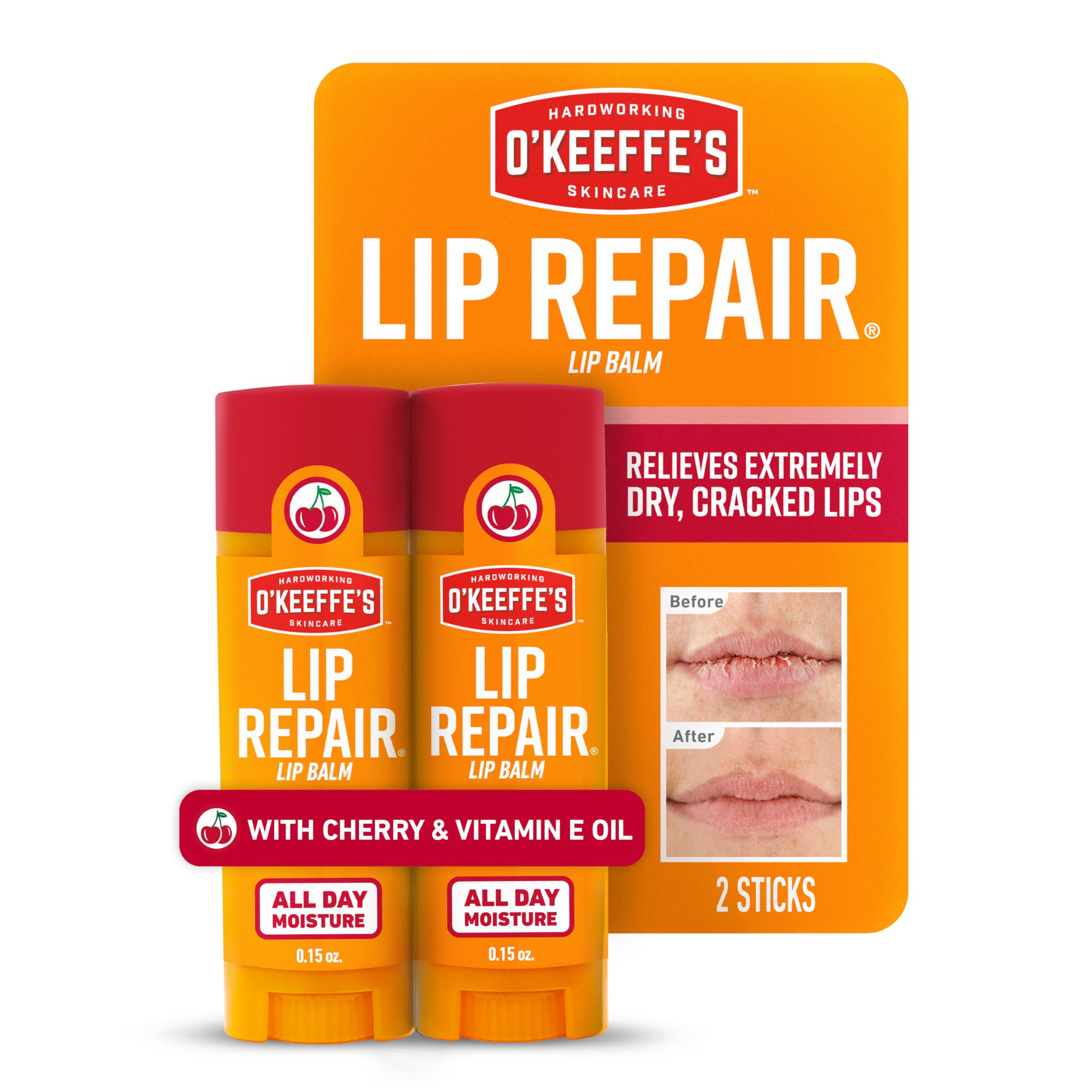 Bálsamo reparador de O'Keeffe's Lip Repair con cereza para alivio suave.