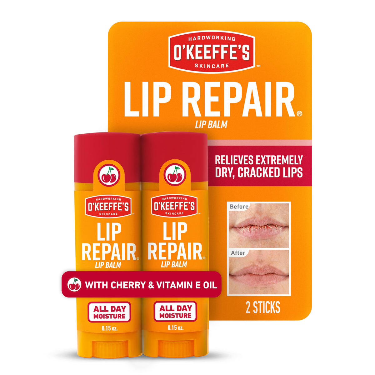 Bálsamo reparador de O'Keeffe's Lip Repair con cereza para alivio suave.