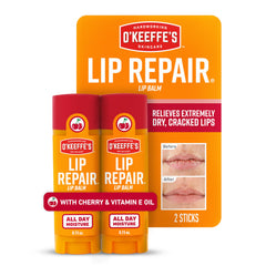 Bálsamo reparador de O'Keeffe's Lip Repair con cereza para alivio suave.