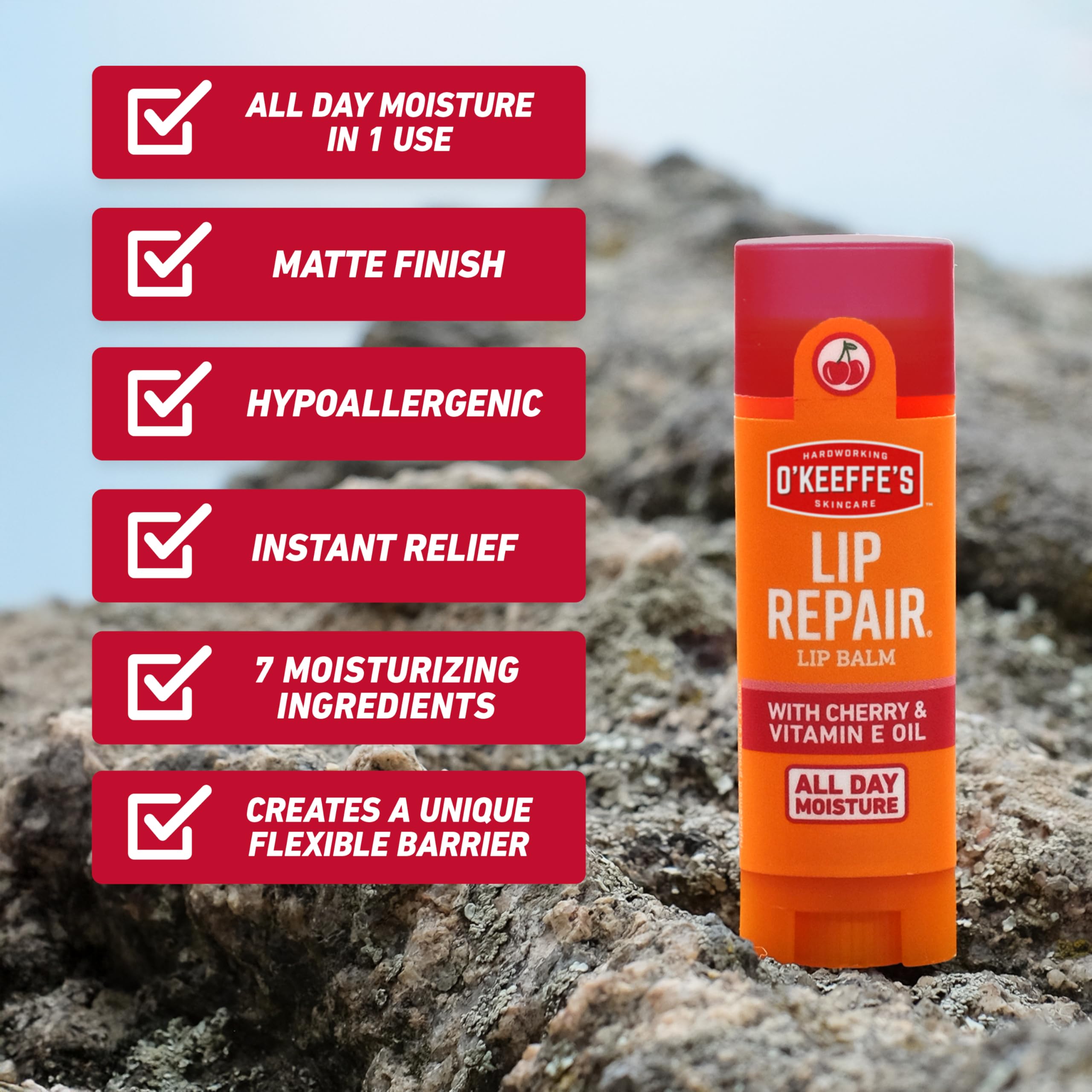 Ingredientes hidratantes en O'Keeffe's Lip Repair que nutren labios.