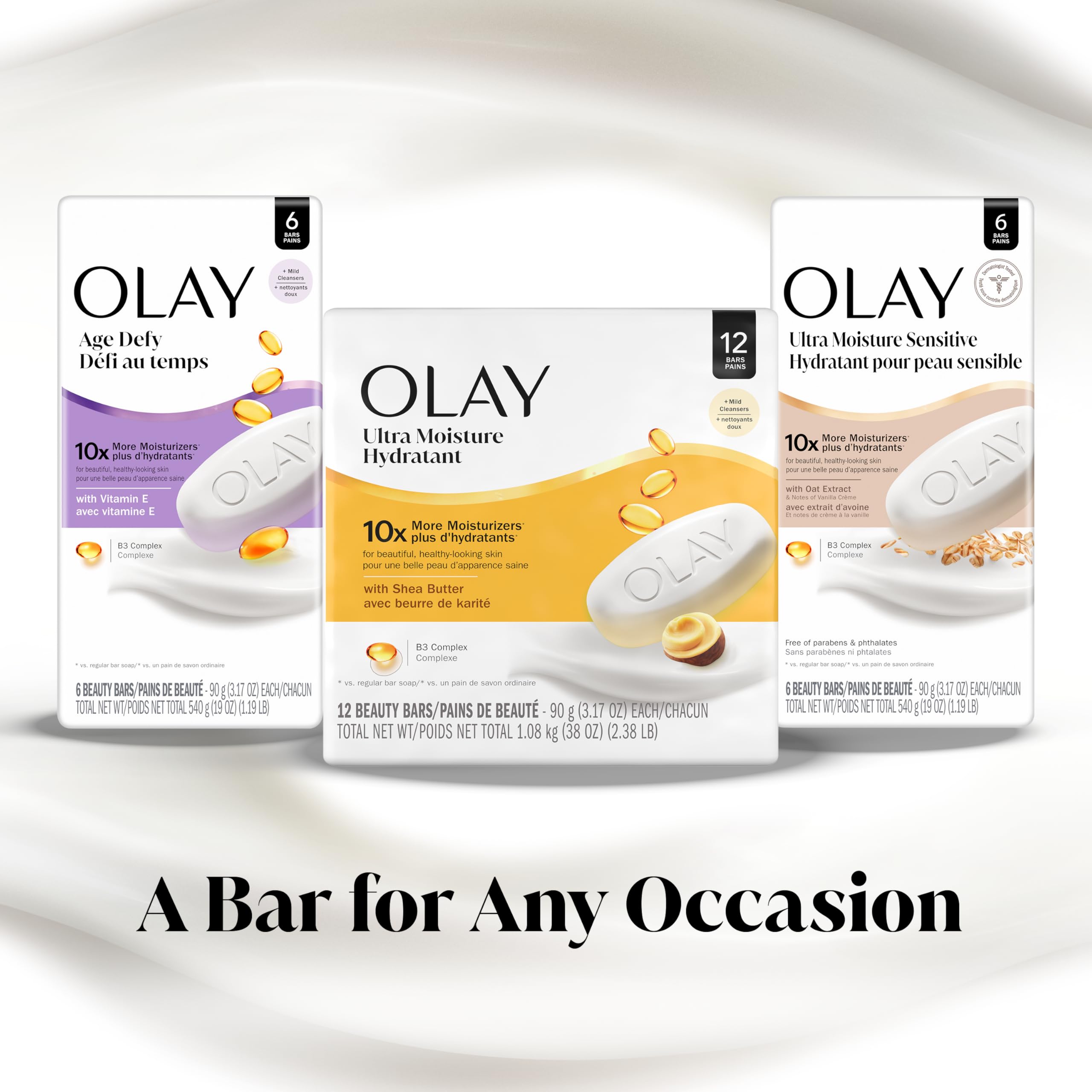 Olay Barra Age Defying, uso diario en rostro para piel suave.