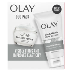 Olay Collagen Peptide Duo Pack: crema hidratante y limpiador para hidratación duradera y piel suave.