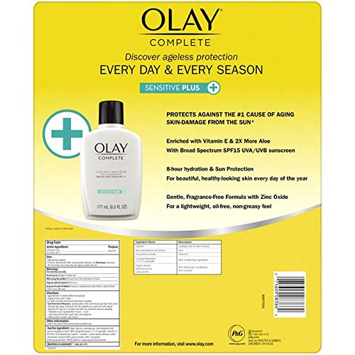 Olay Complete UV Plus formule sans huile avec zinc et vitamine E nourrissante.