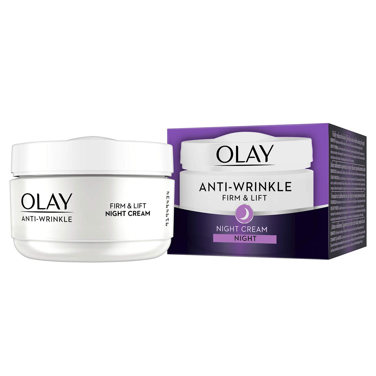 Olay crema de noche en tarro, uso nocturno para firmeza y elasticidad.