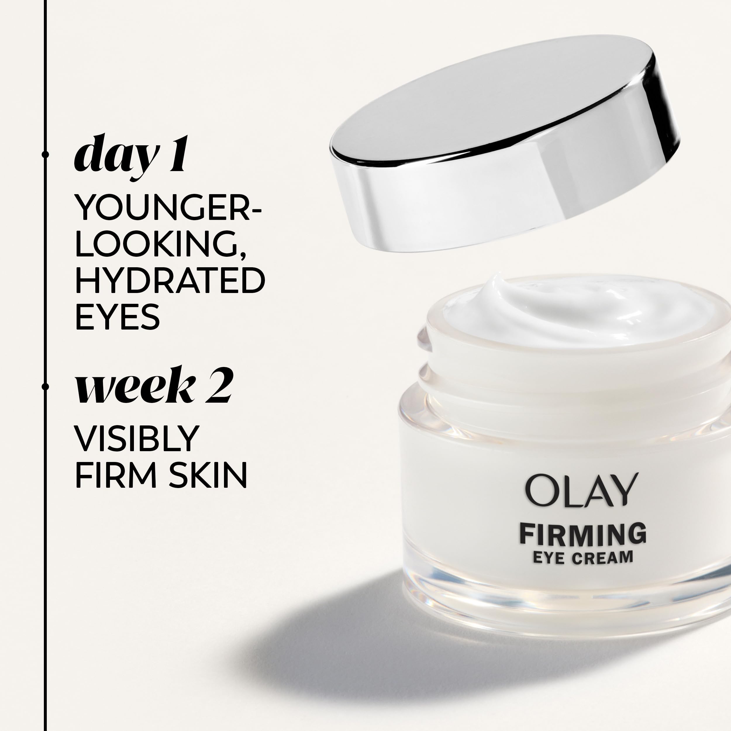 Textura crema ligera de Olay Firming Eye Cream sin fragancia se absorbe rápido