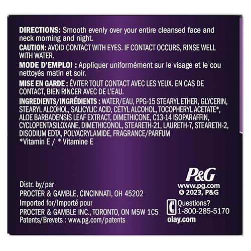 Olay favorise le renouvellement de la peau grâce à sa formule douce.