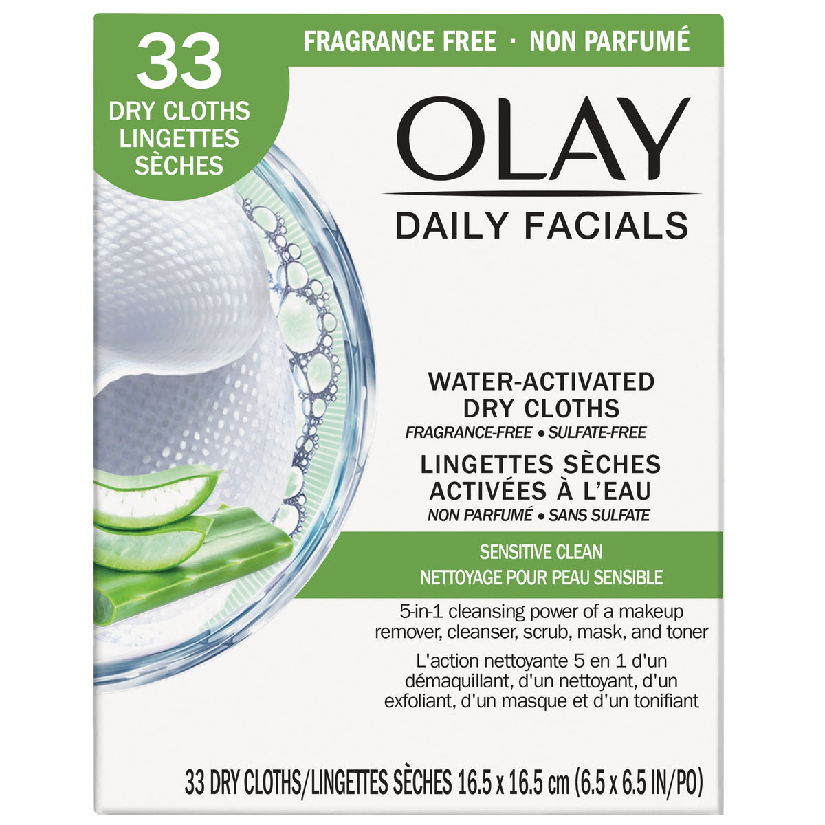 OLAY Lingettes nettoyantes douces, emballage 2x33, pratique en voyage.