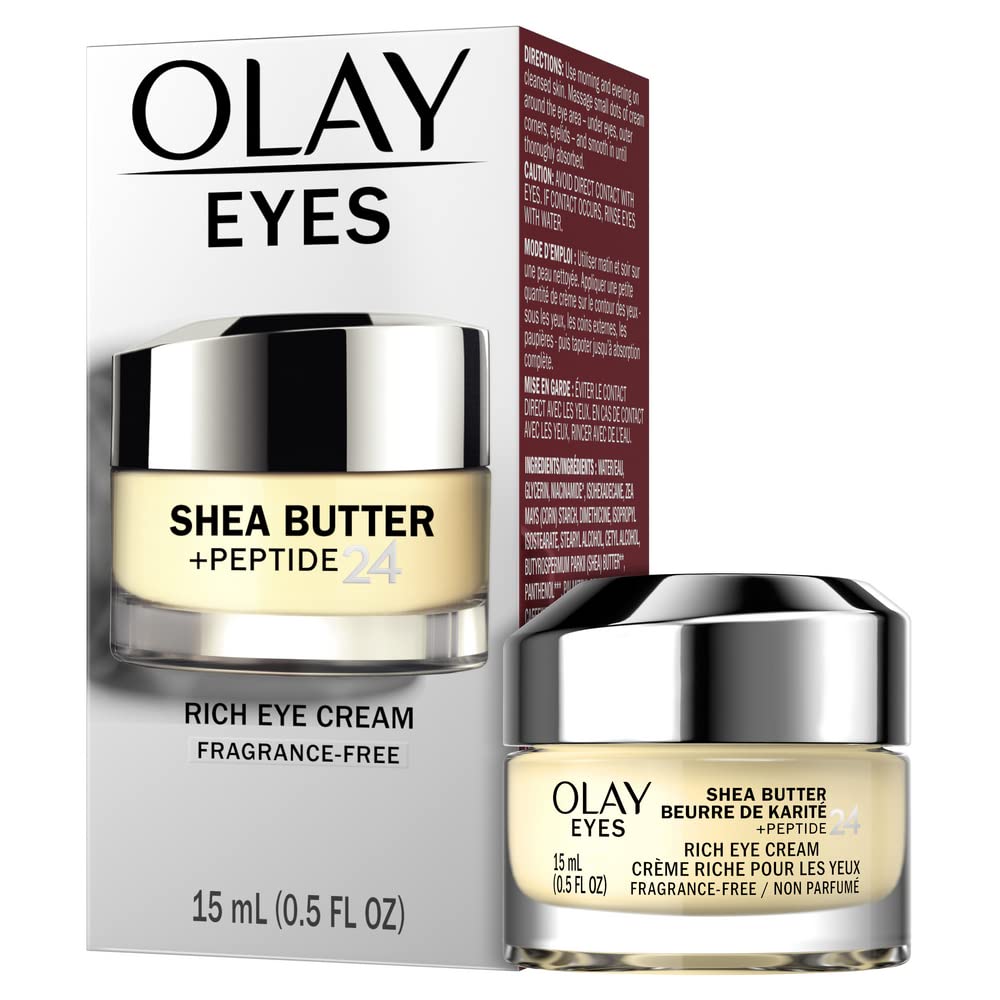 Textura cremosa de crema de ojos Olay para aplicación suave y cómoda.