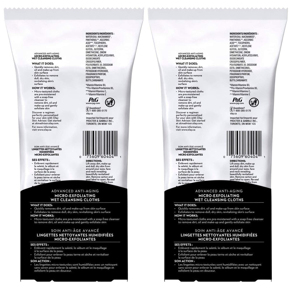 OLAY Regenerist toallitas exfoliantes ofrecen desmaquillado y limpieza en un solo paso.