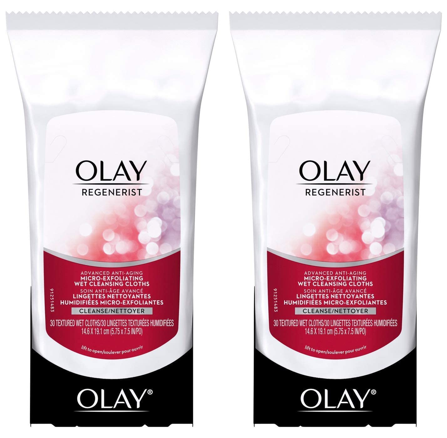 OLAY Regenerist toallitas exfoliantes micro-humedas para limpieza profunda y piel más suave.