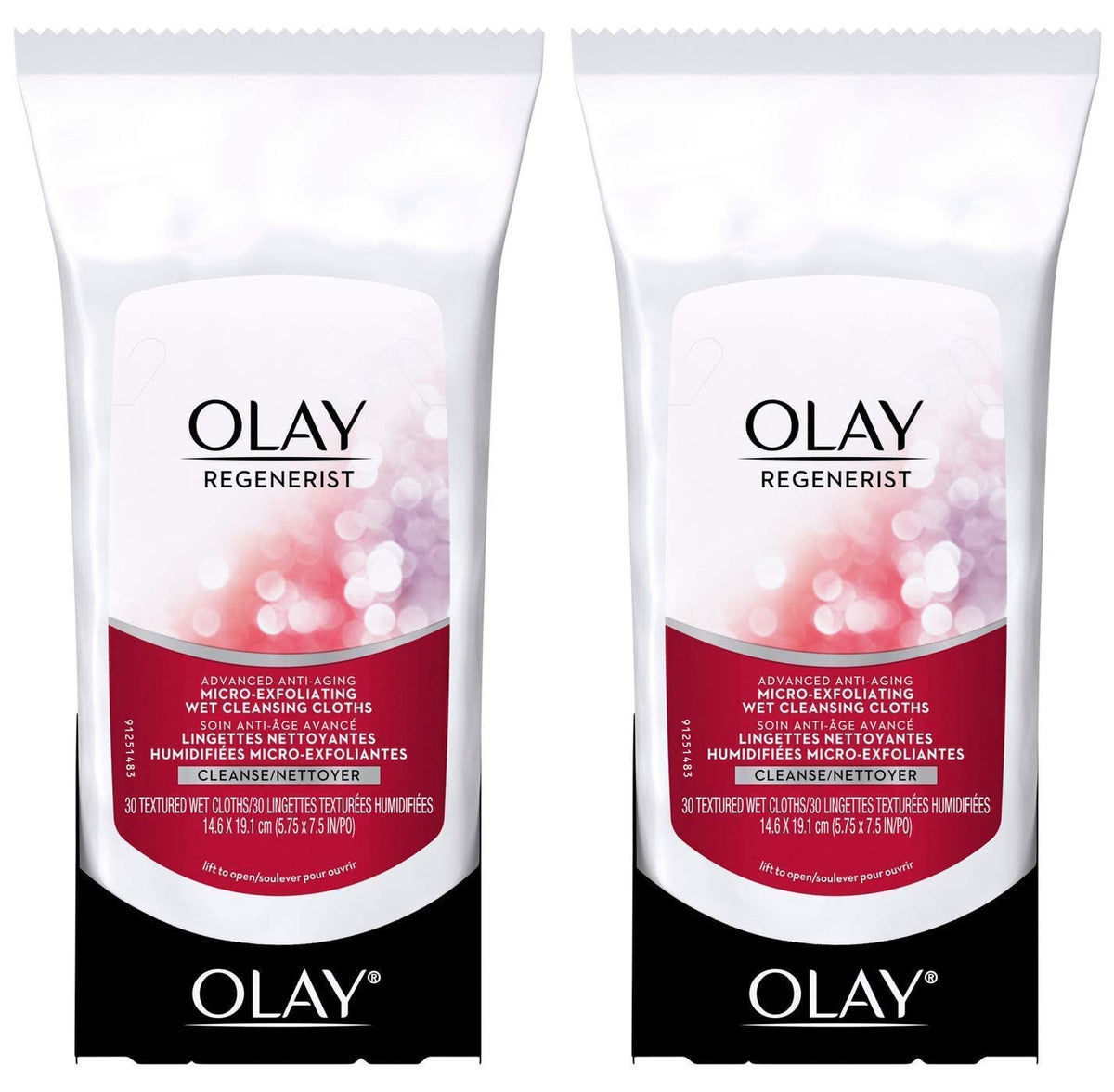 OLAY Regenerist toallitas exfoliantes micro-humedas para limpieza profunda y piel más suave.