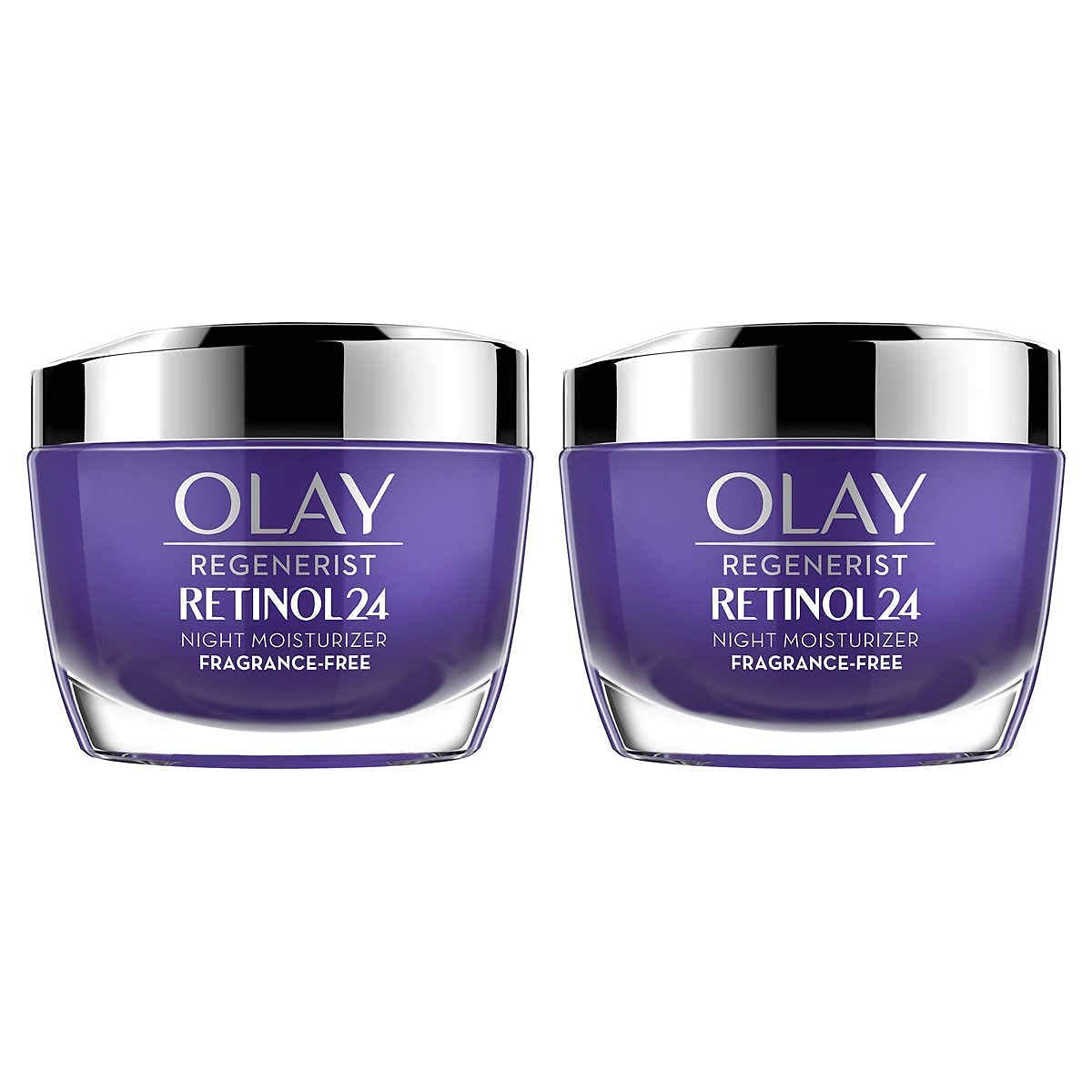 Olay Regenerist Retinol 24 crema nocturna con frasco, hidrata 24 horas para una piel suave y radiante.