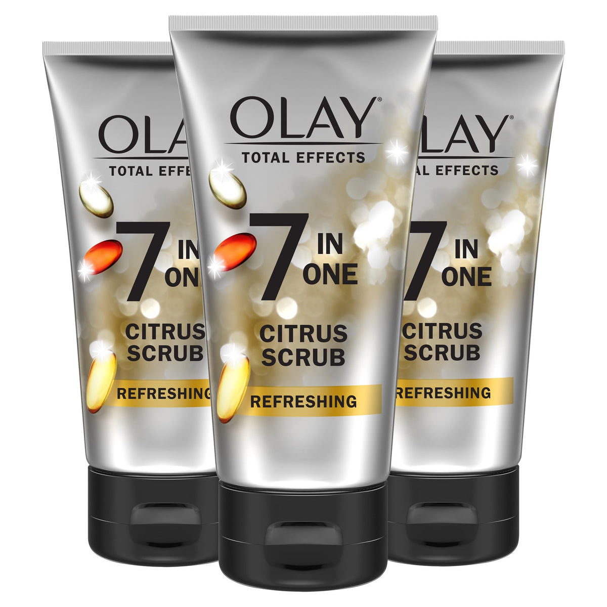 Olay Total Effects Citrus Cleanser en botellas, cuidado diario para piel suave y clara.