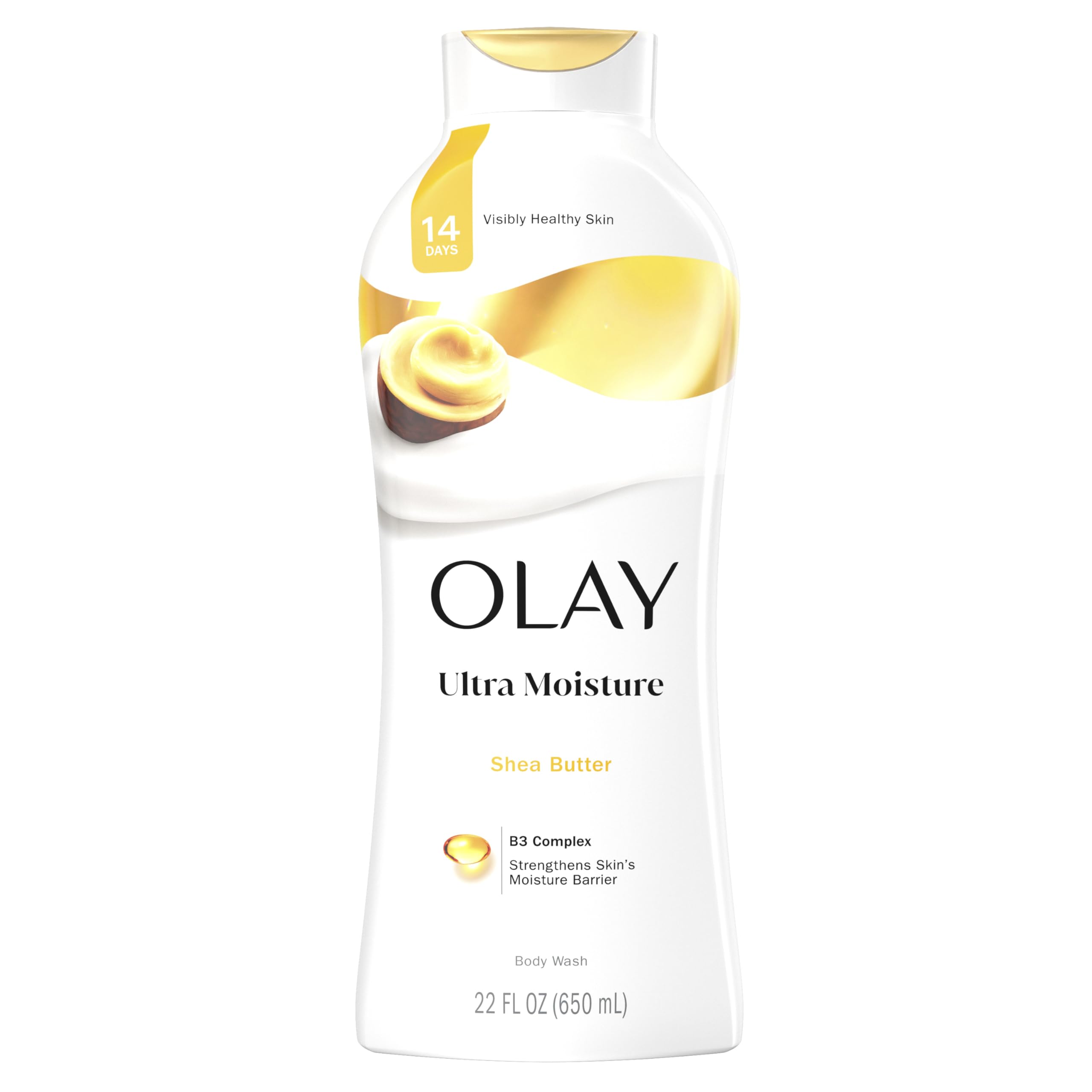 Olay Ultra Moisture muestra botella frontal para piel suave y saludable