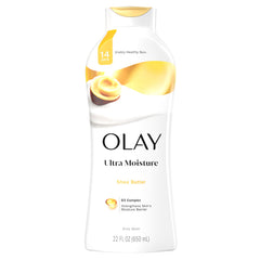 Olay Ultra Moisture muestra botella frontal para piel suave y saludable