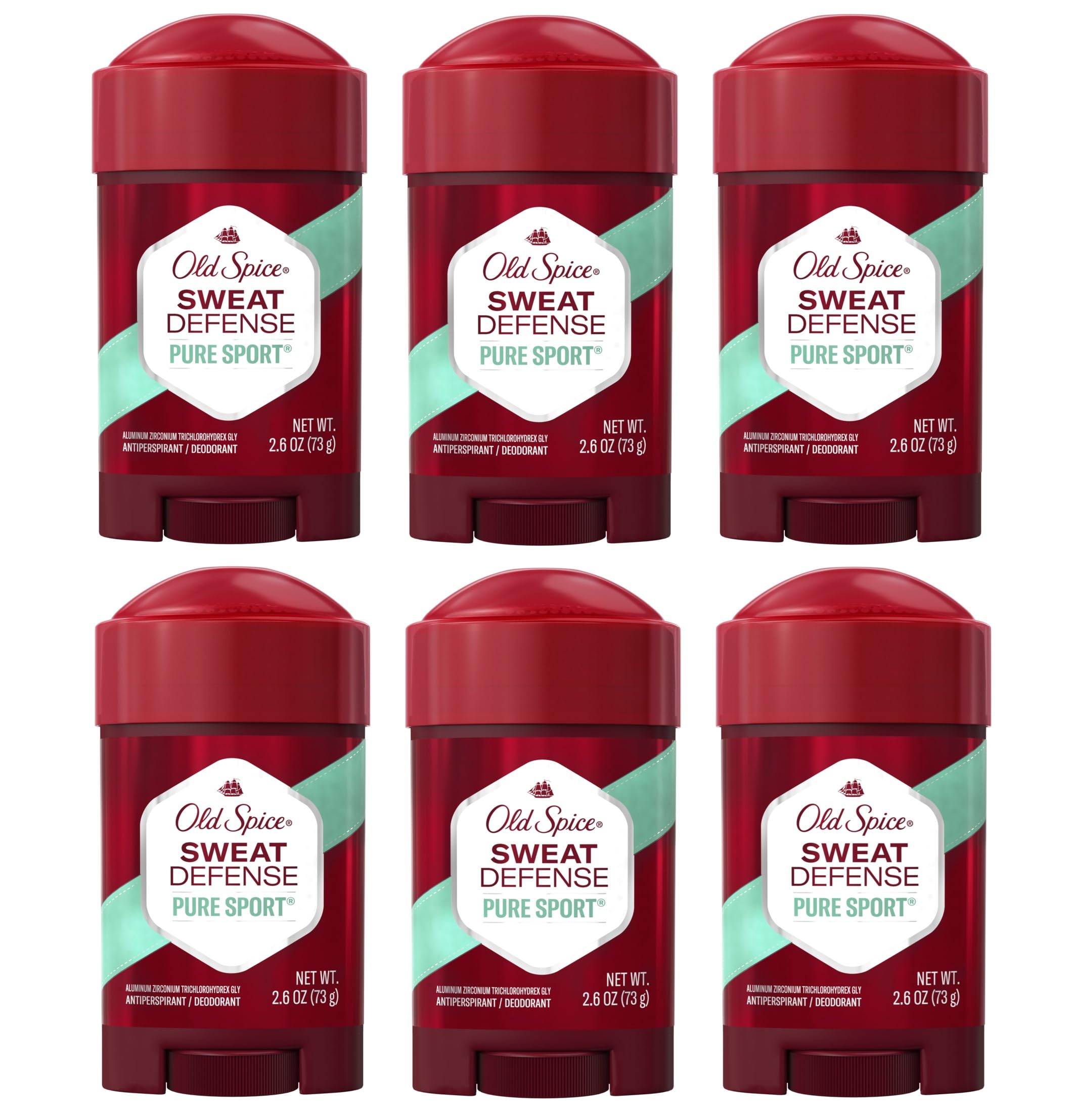 Old Spice Anti-transpirant Pure Sport Doux Solide, pack de 6, protection durable au quotidien.