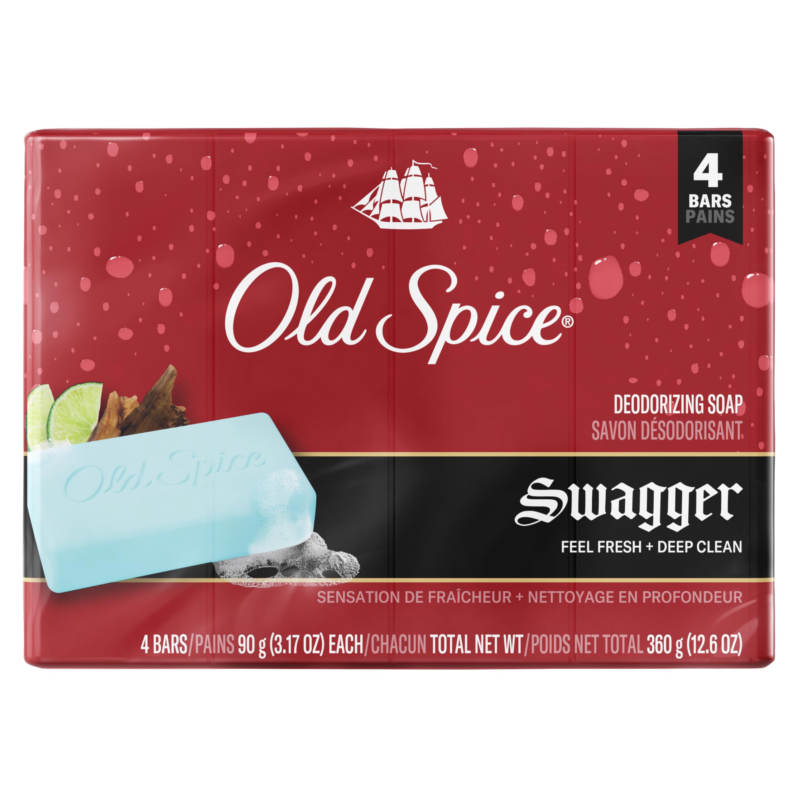 Barra Old Spice con fragancia Lima y Cedro para despertar la frescura diaria.