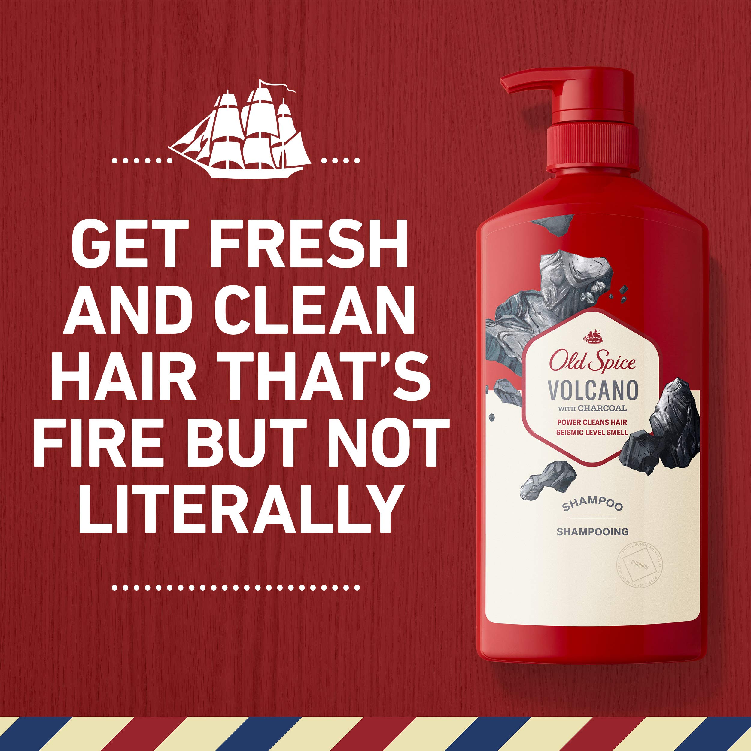 Old Spice Charcoal Champú, aroma cítrico y ambarino para uso diario.
