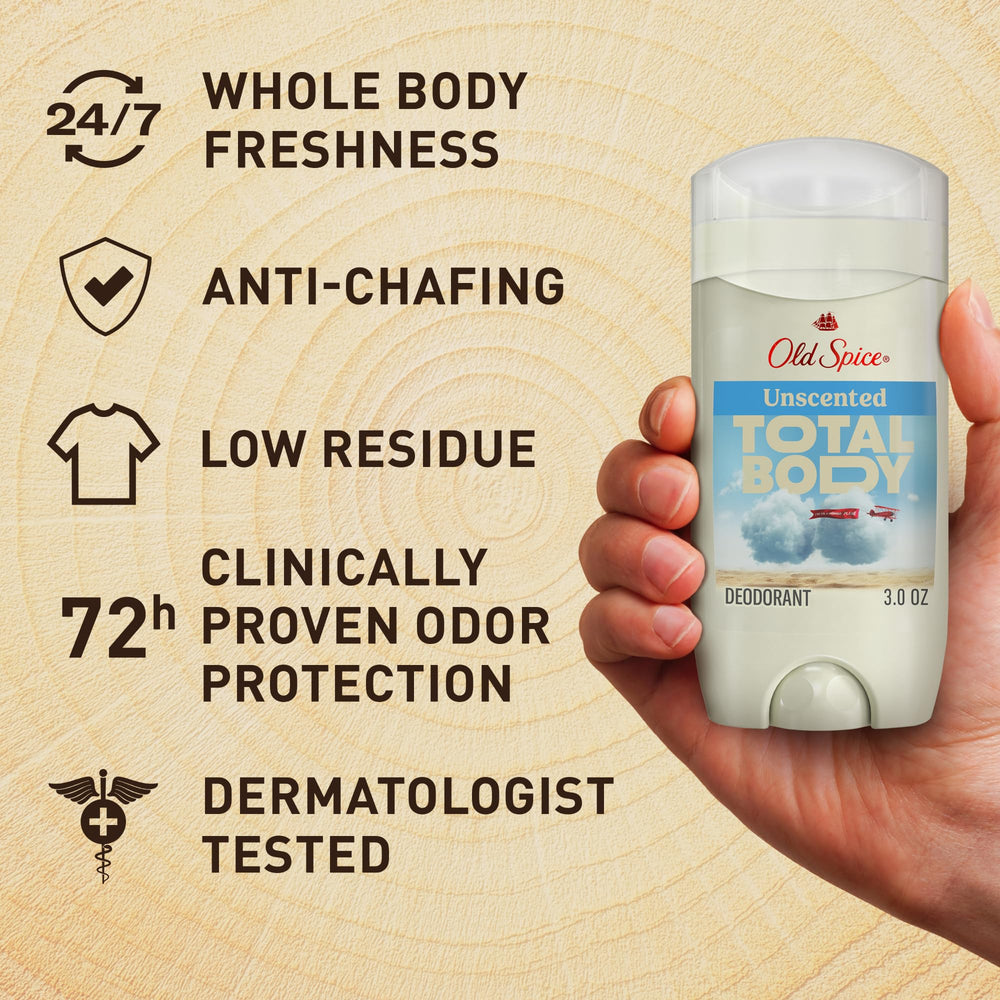 Old Spice desodorante total cuerpo para piernas, sensación seca todo el día.