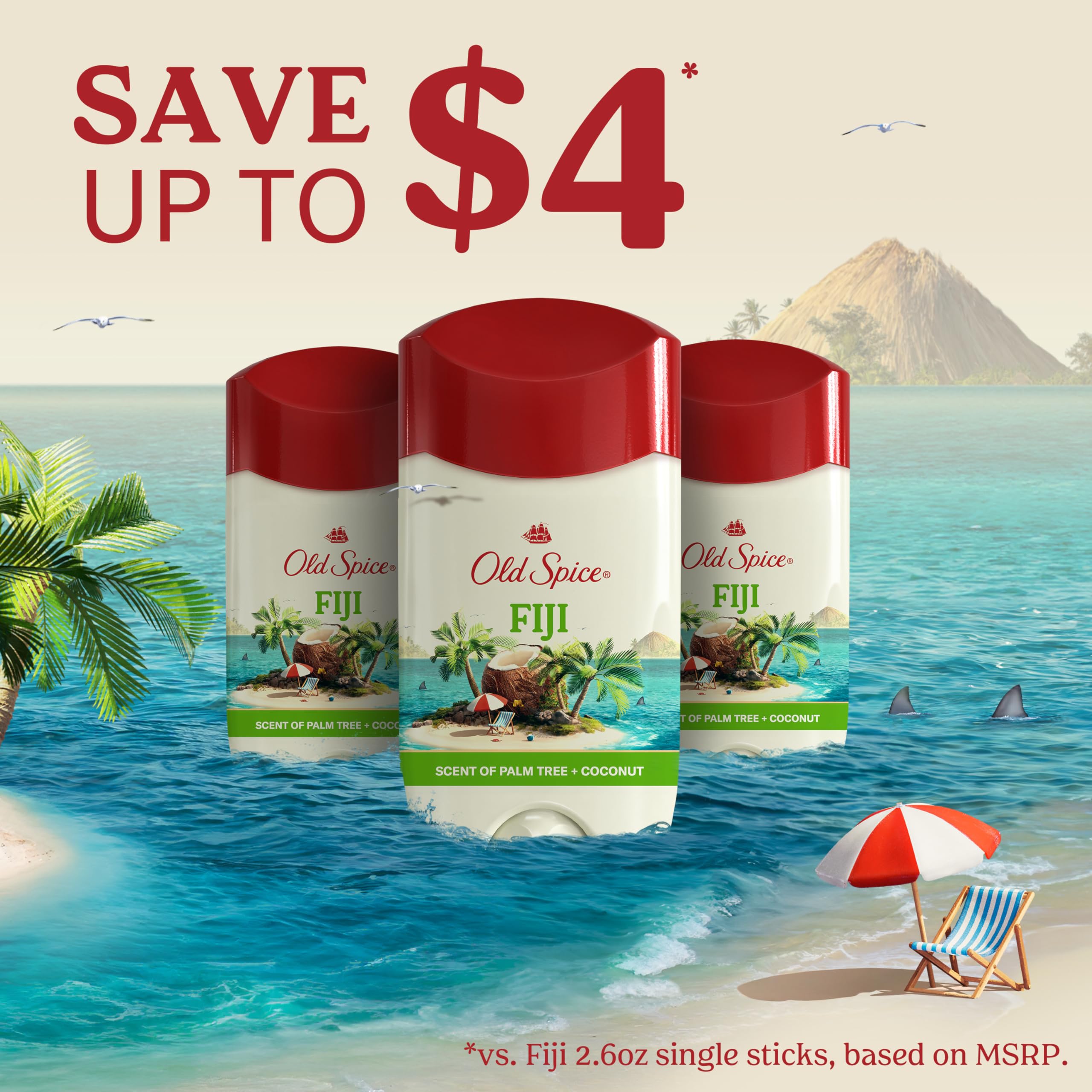 Fragancia tropical Fiji Coco Palma de Old Spice Dry Feel