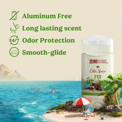 Etiqueta frontal de Old Spice Fiji Palmera Coco que muestra el aroma tropical.