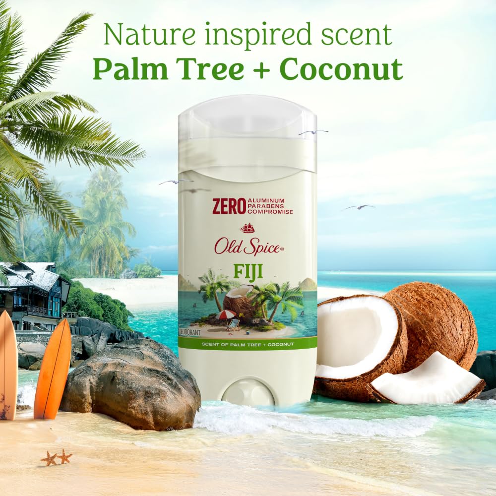 Tacto suave de Old Spice Fiji Palmera Coco y frescura continua.