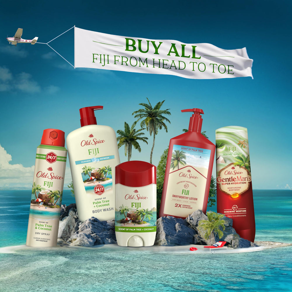 Uso diario del desodorante Old Spice Fiji Palmera en axilas