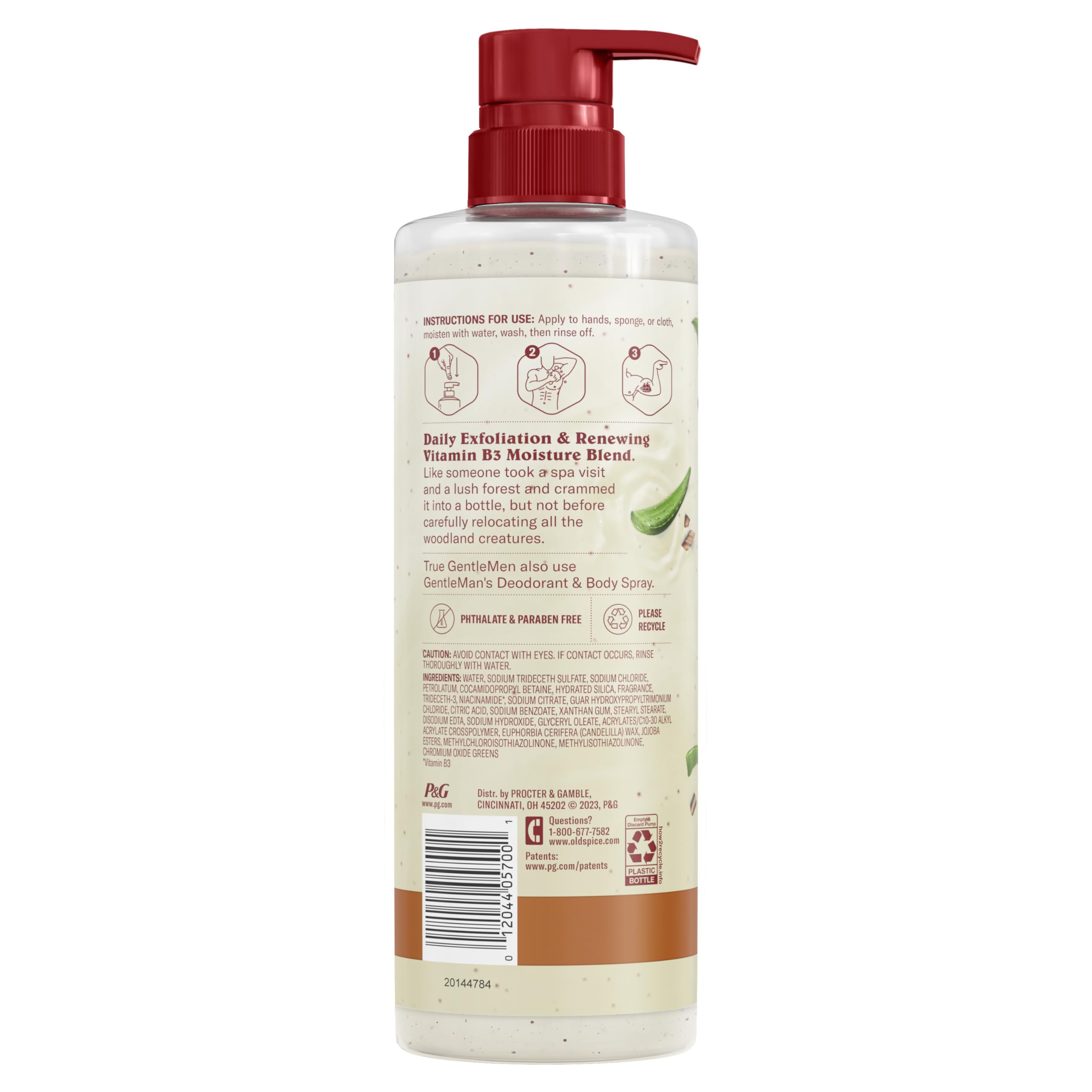 Old Spice sandalwood aloe scent bottle on shower shelf suggesting spa-like ritual.