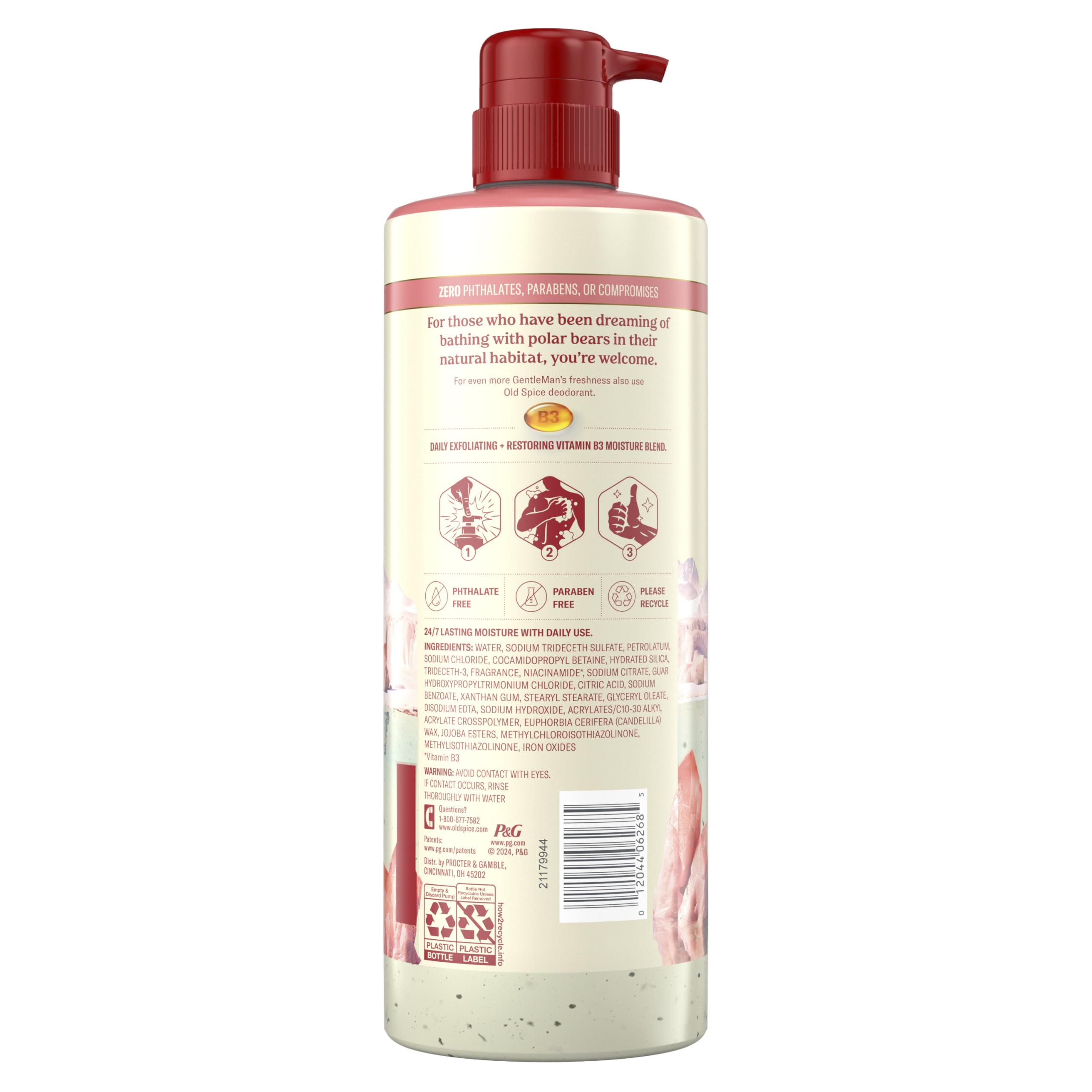Old Spice GentleMan's gel de ducha etiqueta detallada de ingredientes y aroma